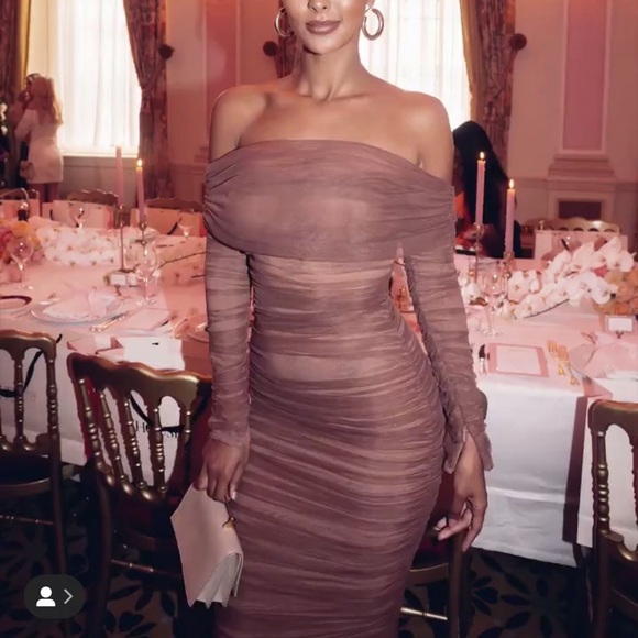 House of CB Anais Chestnut Tulle Ruched Off Shoulder Ruched Dress Medium - Picture 6 of 15